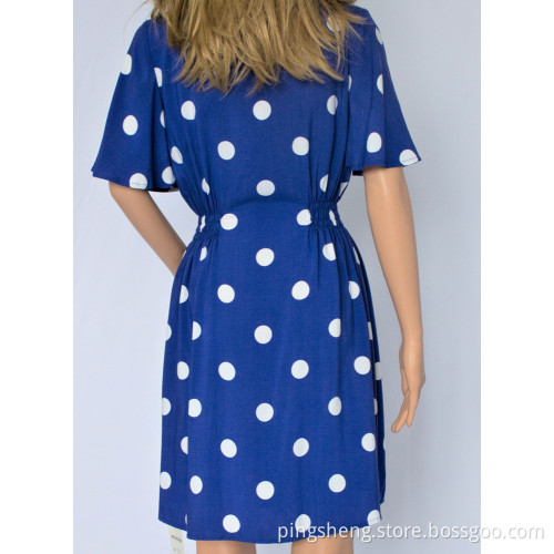 Women Blue Polka Dot Dress